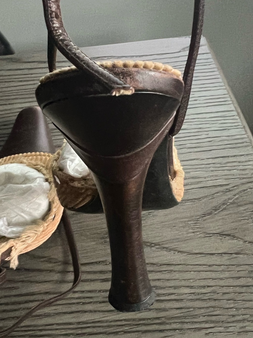 Casadei Brown Corduroy & Dark Brown Leather Slingback Heels - Picture 13 of 14